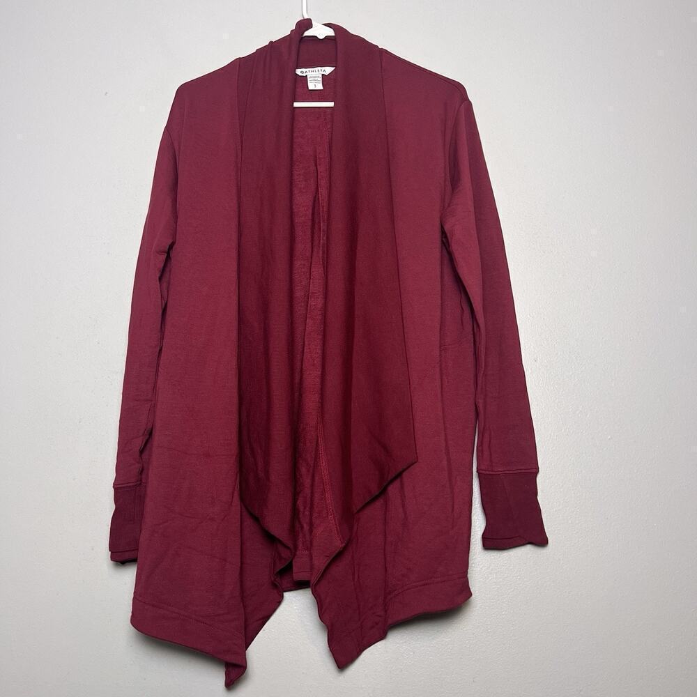 Athleta Women's Open Front Cardigan Pocket Long Sz S Burgundy Layering Comfy